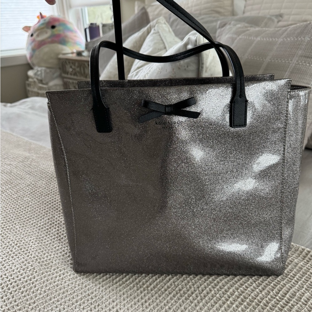 Kate Spade large silver glitter bag
